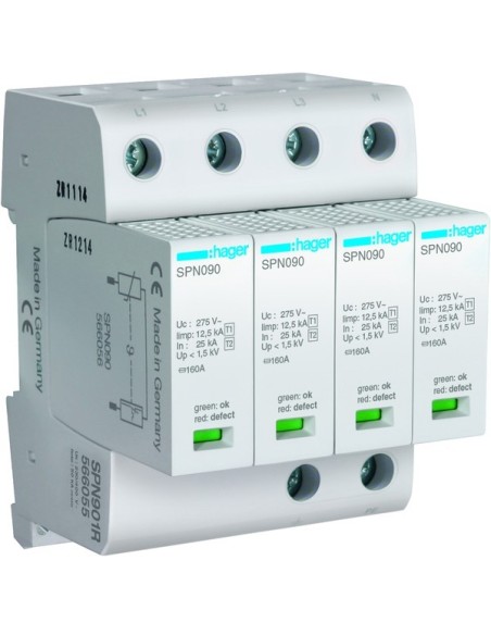 SPD Ogranicznik przepięć T1+T2 MOV 4P sieć TN-S Iimp50 kA Up?1,5kV styk FM SPN901R Hager