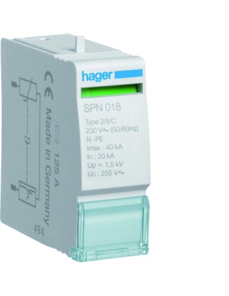 SPD Moduł wymienny T2 MOV 1P N-PE sieć TT In20kA Up?1,5kV SPN018 Hager