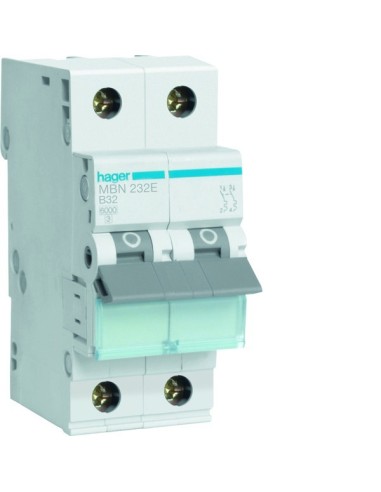 MCB Wyłącznik nadprądowy Icn6000A 2P B 32A MBN232E Hager