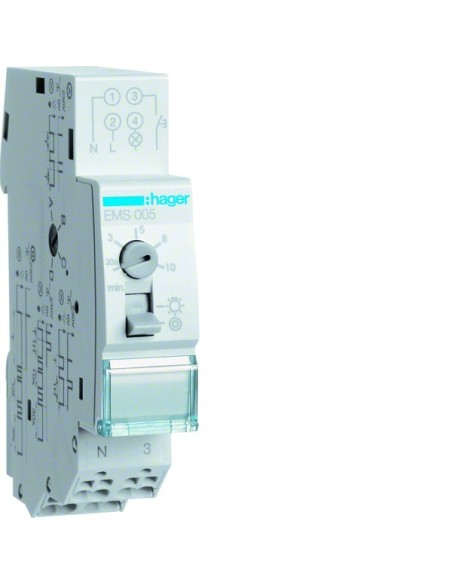 Wyłącznik schodowy z sygnalizacją wyłączenia 30s-10min/1h 230V 1NO 16A EMS005 Hager