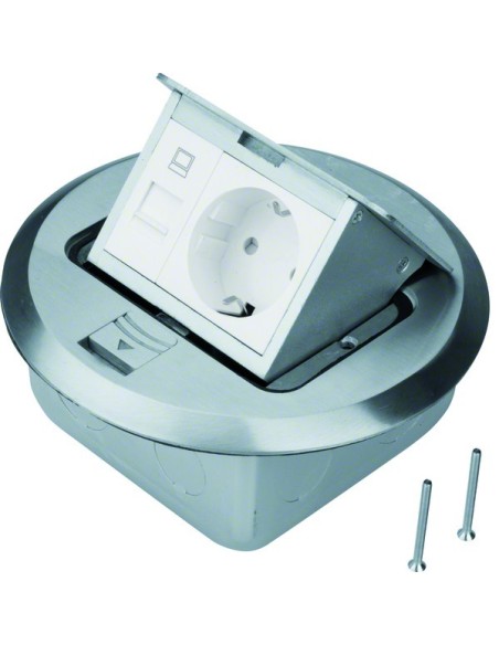 tehalit.VE-EE Puszka podłogowa okrągła mała 1? gn. M45 schuko, RJ stal nierdz BSRRJ45R45E Hager