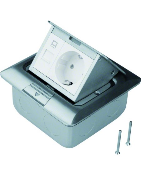 tehalit.VE-EE Puszka podłogowa kwadratowa mała 1? gn. M45 schuko, RJ stal nierdz BSQRJ45R45E Hager