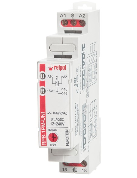 Przekaźnik bistabilny z pamięcią 1P 16A 12...240V AC/DC RPB-1PM-UNI