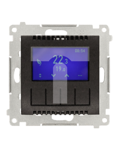 Simon 54 Regulator temperatury z wyświetlaczem (czujnik wewnętrzny lub sonda) antracyt, metalizowany DETD1A.01/48