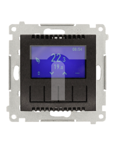 Simon 54 Regulator temperatury z wyświetlaczem (czujnik wewnętrzny lub sonda) antracyt, metalizowany DETD1A.01/48