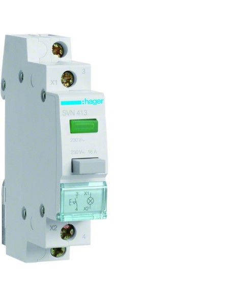 Przełącznik przyciskowy 1NO LED zielona Ith16A 230VAC SVN413 Hager