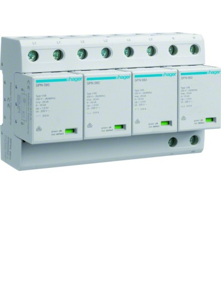 SPD Ogranicznik przepięć T1 kombinowany 4P sieć TN-S Iimp100kA Up?1,5kV SPN801 Hager