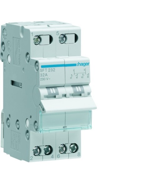 Modułowy przełącznik instalacyjny I-0-II punkt wspólny od góry 2P 32A 230VAC SFT232 Hager