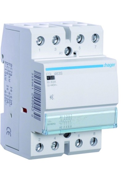 Stycznik cichy 12VAC/DC 4NO 63A AC-7a/b ESL463S Hager