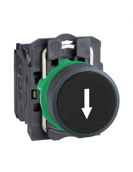 Przycisk kompletny czarny kryty fi 22 z sam. powr. - ,strzałka w doł, - 1NO XB5AA3351
