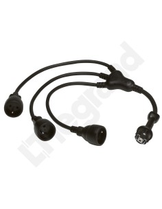 HELMO Przedłużacz trójdzielny gumowy 3x2P+Z 0,8m IP20 czarny 50577