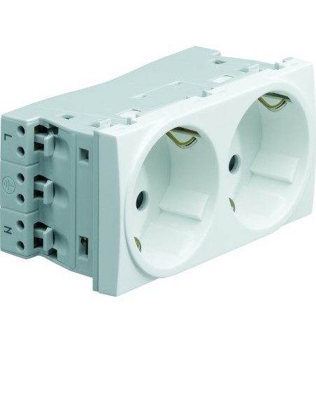 systo Gniazdo przelot, SCHUKO 2x(2P+Z), samozaciski, zab.dotyk. 4 moduły, biały, 16A/250V WS172 Hager
