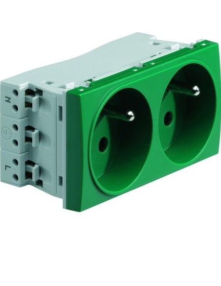 systo Gniazdo przelotowe z uziemieniem, 2x(2P+Z), samozaciski, 4 moduły, zielony, 16A/250V WS122V Hager