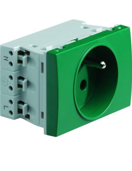 systo Gniazdo przelotowe z uziemieniem, 2P+Z, samozaciski, 3 moduły, zielony, 16A/250V WS121V Hager
