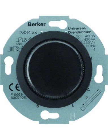 Serie 1930/Glas Ściemniacz uniwersalny z płynną regulacją i elementem centralnym i pokrętłem regulacyjnym, czarny 283411 Berker