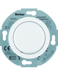 Serie 1930/Glas Ściemniacz uniwersalny z płynną regulacją i elementem centralnym i pokrętłem regulacyjnym, biały 283410 Berker H 2