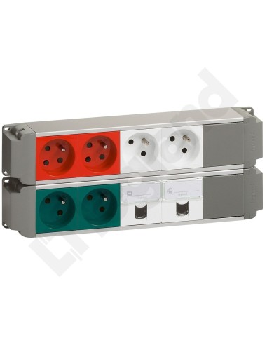 Blok zasilający 2 gniazda z/u 2P+Z, 2 x 2P+Z czerwone, 2 x 2P+Z zielone, 2 x RJ45 053497