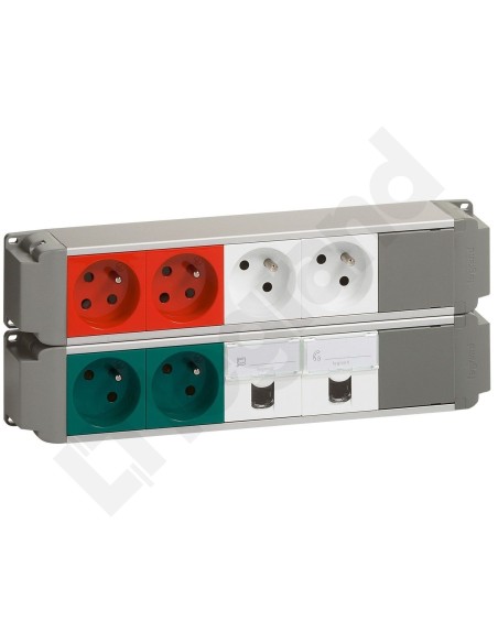 Blok zasilający 2 gniazda z/u 2P+Z, 2 x 2P+Z czerwone, 2 x 2P+Z zielone, 2 x RJ45 053497