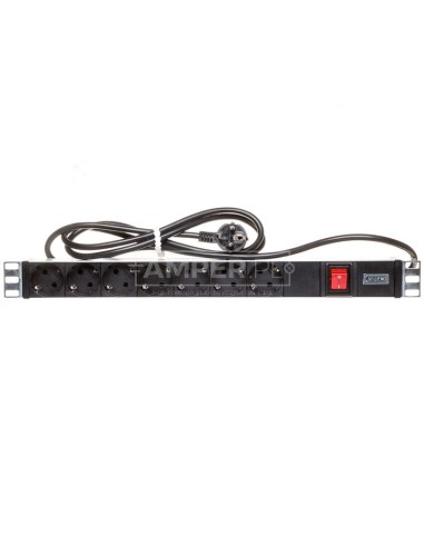 Listwa zasilająca do szaf rack (PDU) 19 cali 7x Schuko, wyłącznik podświetlany DN-95402