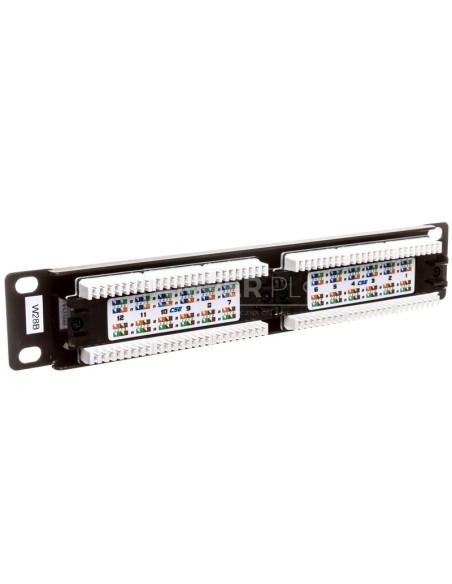 Patch panel kompletny 10 cali 12x RJ45 U/UTP kat. 5e 1U czarny (RAL 9005) DN-91512U