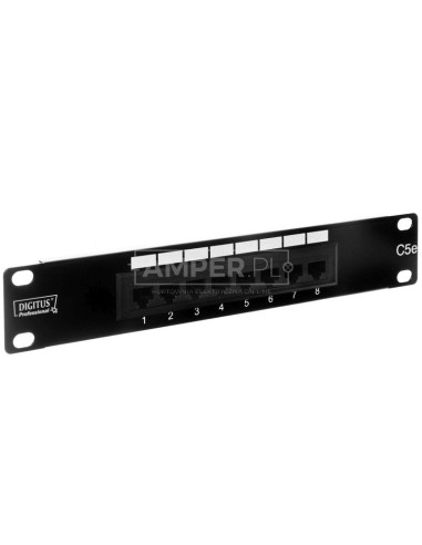 Patch panel kompletny 10cali 8x RJ45 U/UTP kat. 5e 1U czarny (RAL 9005) DN-91508U