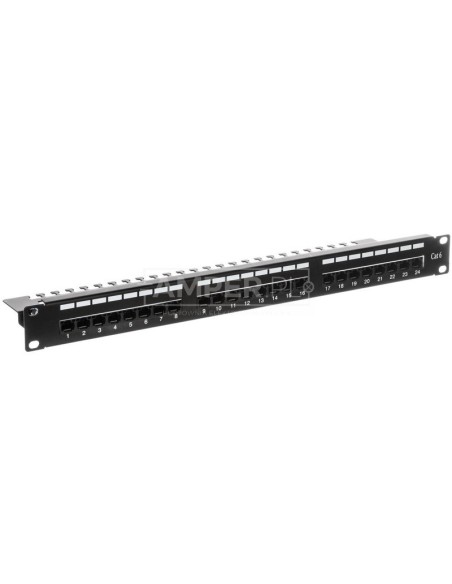 Patch panel kompletny 19 cali 24x RJ45 U/UTP kat. 6 1U z tacką czarny (RAL 9005) DN-91624U-EC