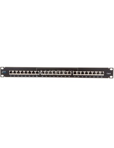 Panel krosowy 1RU - 24 x RJ45 STP - Kat 6+ IDC - prosty + etykiety - czarny M305121