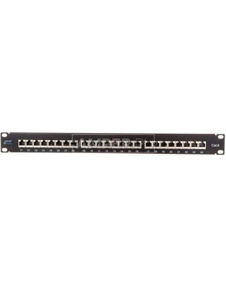 Panel krosowy 1RU - 24 x RJ45 STP - Kat 6+ IDC - prosty + etykiety - czarny M305121