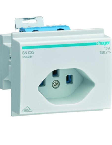 Gniazdo zasilające standard szwajcarski T23 do montażu na szynie, 16A, szary SN023 Berker Hager