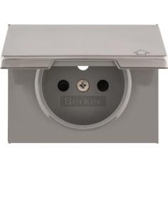 K.5 Płytka czołowa do gniazda z uziemieniem i pokrywą, stal szlachetna nierdzewna 3965777104 Berker Hager 2