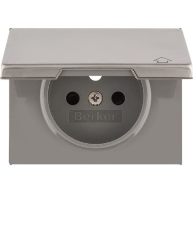 K.5 Płytka czołowa do gniazda z uziemieniem i pokrywą, stal szlachetna nierdzewna 3965777104 Berker Hager