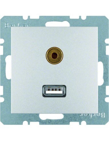 B.Kwadrat/B.7 Gniazdo USB/3,5mm audio, alu, mat 3315391404 Berker Hager