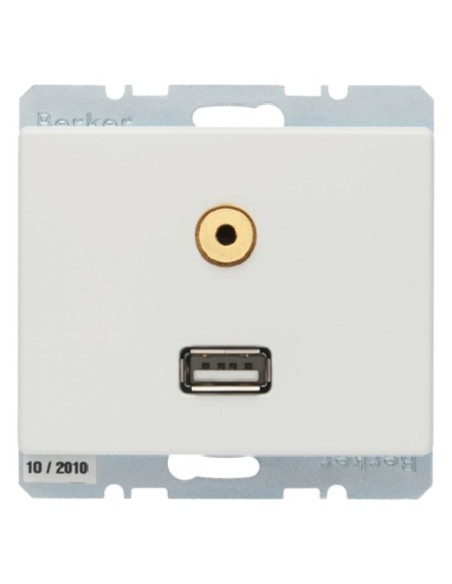 Arsys Gniazdo USB/3,5mm audio, biały, połysk 3315390069 Berker Hager
