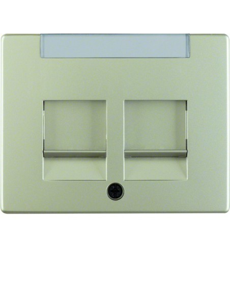 Arsys Płytka czołowa podwójny z zasuwami chroniącymi przed kurzem z polem opisowym, stal szlachetna, lakierowana 11829004 Berker