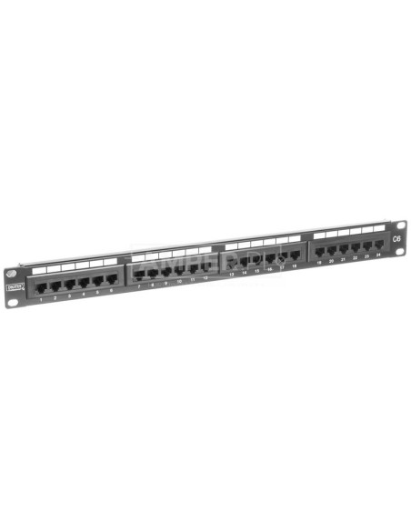 Patch panel kompletny 19 cali 24x RJ45 U/UTP kat. 6 1U czarny (RAL 9005) DN-91624U