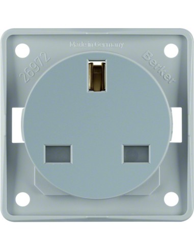 Integro Flow Gniazdo z uziemieniem standard brytyjski z podwyższoną ochroną styków, jasnoszary, mat 962622506 Berker Hager