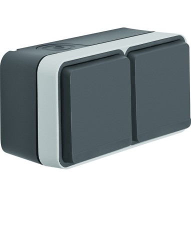 W.1 Gniazdo z uziemieniem 2P+Z 2-kr poziome, 2 wejścia, kompletne, IP55, szary 6768823525 Berker Hager