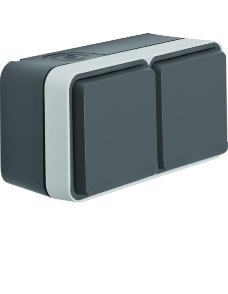 W.1 Gniazdo z uziemieniem 2P+Z 2-kr poziome, 2 wejścia, kompletne, IP55, szary 6768823525 Berker Hager