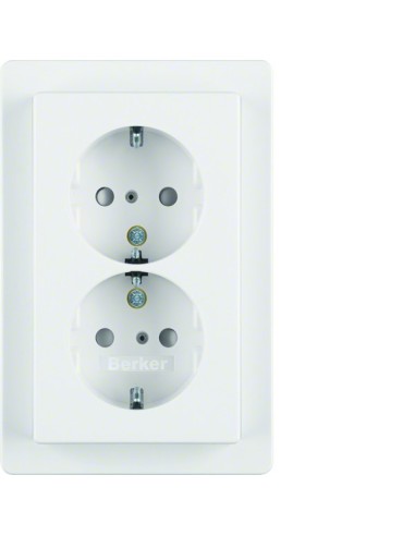 Q.x Gniazdo podwójne SCHUKO komplet z zabezpieczeniem przed dziećmi, biały, aksamit 47296089 Berker Hager