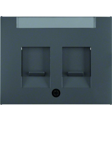 K.1 Płytka czołowa podwójna z zasuwami chroniącymi przed kurzem z polem opisowym, antracyt mat, lakierowany 11827006 Berker Hage