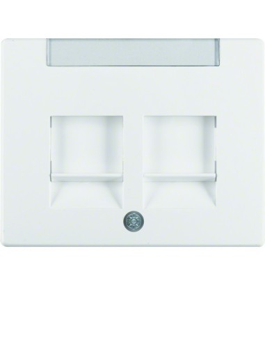 Arsys Płytka czołowa podwójny z zasuwami chroniącymi przed kurzem z polem opisowym, biały 11820069 Berker Hager