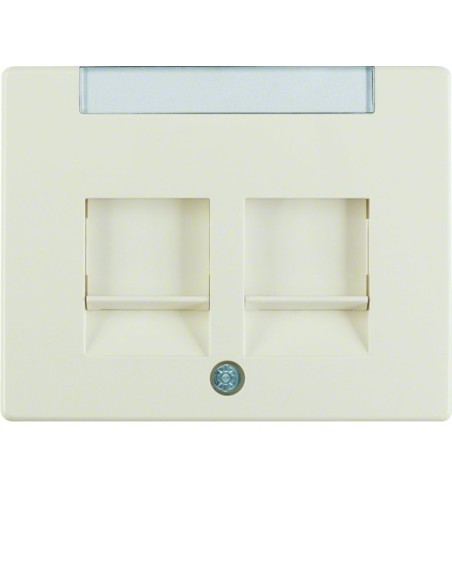 Arsys Płytka czołowa podwójny z zasuwami chroniącymi przed kurzem z polem opisowym, kremowy 11820002 Berker Hager