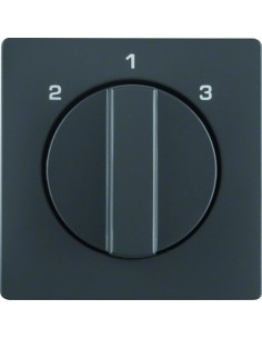Q.x Płytka czołowa z pokrętłem do łącznika 3-pozycyjnego bez pozycji zerowej i nadrukiem, antracyt, aksamit 10846086 Berker Hage 2