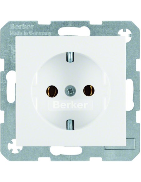 B.x/S.1 Gniazdo SCHUKO z uziemieniem, samozaciski, biały, połysk 47438989 Berker Hager