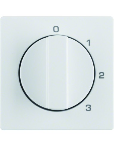 Q.x Płytka czołowa z pokrętłem do łącznika 3-pozycyjnego z pozycją zerową i nadrukiem, biały, aksamit 10966089 Berker Hager