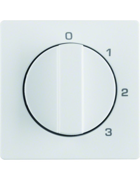 Q.x Płytka czołowa z pokrętłem do łącznika 3-pozycyjnego z pozycją zerową i nadrukiem, biały, aksamit 10966089 Berker Hager