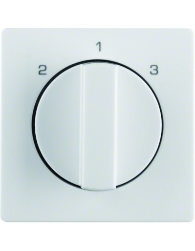 Q.x Płytka czołowa z pokrętłem do łącznika 3-pozycyjnego bez pozycji zerowej i nadrukiem, biały, aksamit 10846089 Berker Hager