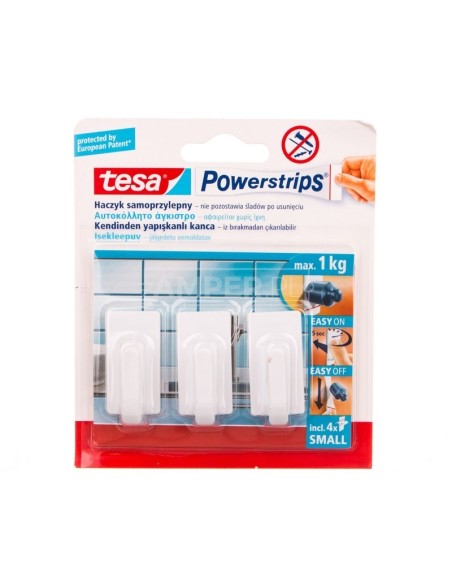 Haczyk samoprzylepny POWERSTRIPS 3szt. kwadratowy mały biały 57530-00130-01