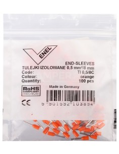 Końcówka tulejkowa izolowana TI 0,5mm2/8mm pomarańczowa cynowana TI0,5L8DE /100szt./