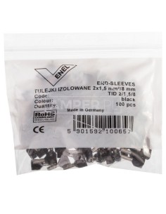 Końcówka tulejkowa izolowana TID 2x1,5mm2/8mm czarna cynowana TID2x1,5L8 /100szt./